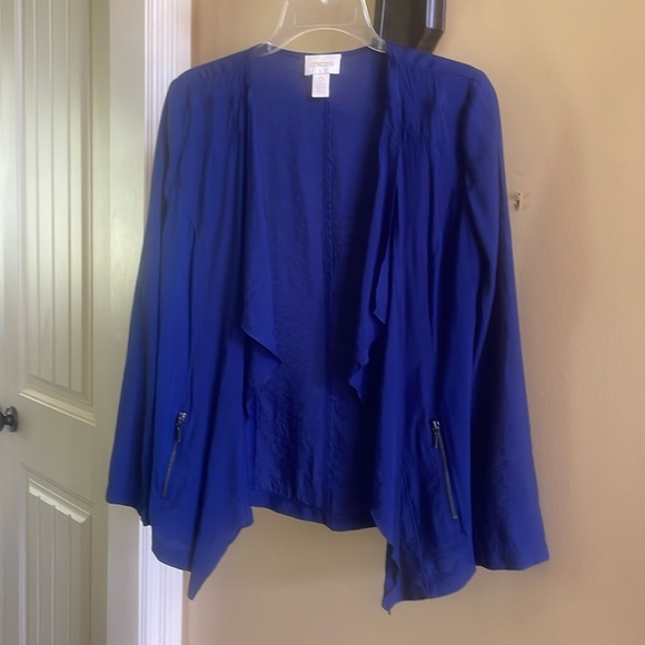 Chico’s Cobalt Blue Offset Asymmetrical Cardigan Sweater W/ Zipper Pockets XS - Picture 6 of 16